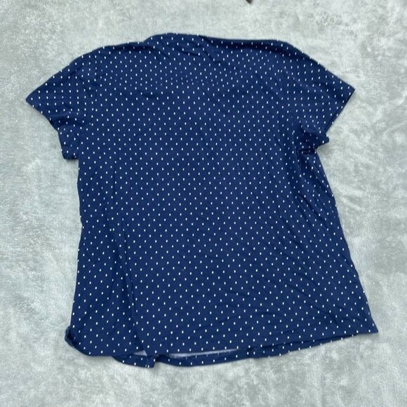 Lands End Short Sleeve Navy Pintuck Blouse Polka Dots M d0343 - Picture 6 of 7